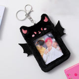 Maxbell Cartoon Plush Photo Card Holder Animal with Keychain for Birthday Gift Black