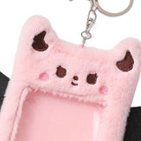 Maxbell Cartoon Plush Photo Card Holder Animal with Keychain for Birthday Gift Pink