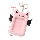 Maxbell Cartoon Plush Photo Card Holder Animal with Keychain for Birthday Gift Pink