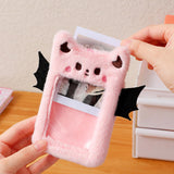 Maxbell Cartoon Plush Photo Card Holder Animal with Keychain for Birthday Gift Pink