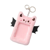 Maxbell Cartoon Plush Photo Card Holder Animal with Keychain for Birthday Gift Pink