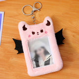 Maxbell Cartoon Plush Photo Card Holder Animal with Keychain for Birthday Gift Pink