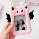 Maxbell Cartoon Plush Photo Card Holder Animal with Keychain for Birthday Gift Pink