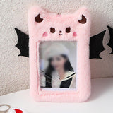 Maxbell Cartoon Plush Photo Card Holder Animal with Keychain for Birthday Gift Pink