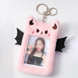 Maxbell Cartoon Plush Photo Card Holder Animal with Keychain for Birthday Gift Pink