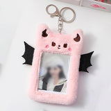 Maxbell Cartoon Plush Photo Card Holder Animal with Keychain for Birthday Gift Pink