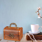 Maxbell Antique Treasure Chest Decorative Wooden Lock Box for Treasures Gift Money Yellow