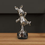 Maxbell Handmade Resin Animal Figurine Ornaments Electroplating Artwork Versatile Rabbit on Football