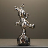 Maxbell Handmade Resin Animal Figurine Ornaments Electroplating Artwork Versatile Rabbit on Football