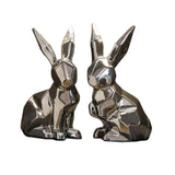 Maxbell Handmade Resin Animal Figurine Ornaments Electroplating Artwork Versatile Two Rabbits