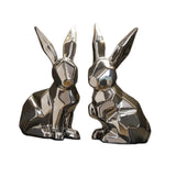 Maxbell Handmade Resin Animal Figurine Ornaments Electroplating Artwork Versatile Two Rabbits