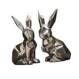 Maxbell Handmade Resin Animal Figurine Ornaments Electroplating Artwork Versatile Two Rabbits