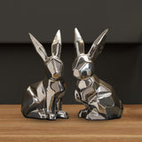 Maxbell Handmade Resin Animal Figurine Ornaments Electroplating Artwork Versatile Two Rabbits