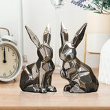Maxbell Handmade Resin Animal Figurine Ornaments Electroplating Artwork Versatile Two Rabbits
