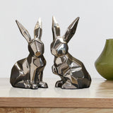 Maxbell Handmade Resin Animal Figurine Ornaments Electroplating Artwork Versatile Two Rabbits