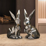 Maxbell Handmade Resin Animal Figurine Ornaments Electroplating Artwork Versatile Two Rabbits