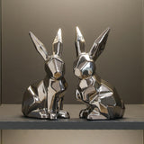 Maxbell Handmade Resin Animal Figurine Ornaments Electroplating Artwork Versatile Two Rabbits