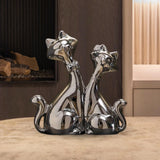 Maxbell Handmade Resin Animal Figurine Ornaments Electroplating Artwork Versatile Cat Couple