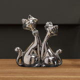 Maxbell Handmade Resin Animal Figurine Ornaments Electroplating Artwork Versatile Cat Couple