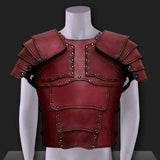 Maxbell Medieval Vest Armor PU Retro W/ Shoulder Guard for Party Role Play Halloween Dark Red