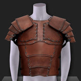 Maxbell Medieval Vest Armor PU Retro W/ Shoulder Guard for Party Role Play Halloween Deep Brown