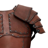 Maxbell Medieval Vest Armor PU Retro W/ Shoulder Guard for Party Role Play Halloween Deep Brown