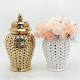 Maxbell Ceramic Pierced Ginger Jar Temple Jar Vase with Lid 10x22cm Delicate Elegant