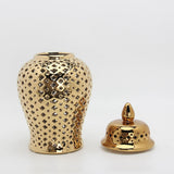 Maxbell Ceramic Pierced Ginger Jar Temple Jar Vase with Lid 10x22cm Delicate Elegant