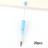 Maxbell 20Pcs Beadable Pens Kit Printable Bead Ballpoint Pen for Draw Exam Classroom Blue
