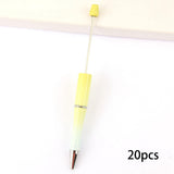 Maxbell 20Pcs Beadable Pens Kit Printable Bead Ballpoint Pen for Draw Exam Classroom Yellow