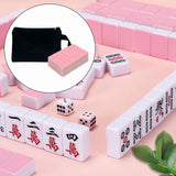 Maxbell Travel Mini Mahjong Board Game, 144 Tiles Mahjong for Outdoor Gathering Home Pink