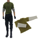 Maxbell 1/12 Scale Long Sleeve T Shirt Miniature Clothing for 6" Male Action Figures Green