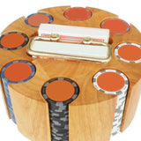 Maxbell Chip Carousel Case Round Sturdy with Handle Casino Token Case Chip Turntable brown