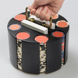 Maxbell Chip Carousel Case Round Sturdy with Handle Casino Token Case Chip Turntable black
