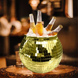 Maxbell Disco Ball Mirror Ice Bucket Keep Ice Cooling Longer Glass Drinkware for BBQ Gold