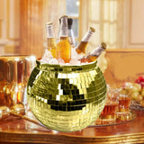 Maxbell Disco Ball Mirror Ice Bucket Keep Ice Cooling Longer Glass Drinkware for BBQ Gold