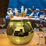 Maxbell Disco Ball Mirror Ice Bucket Keep Ice Cooling Longer Glass Drinkware for BBQ Gold