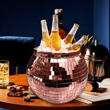 Maxbell Disco Ball Mirror Ice Bucket Keep Ice Cooling Longer Glass Drinkware for BBQ Rose Gold