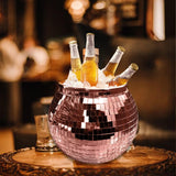 Maxbell Disco Ball Mirror Ice Bucket Keep Ice Cooling Longer Glass Drinkware for BBQ Rose Gold