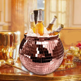 Maxbell Disco Ball Mirror Ice Bucket Keep Ice Cooling Longer Glass Drinkware for BBQ Rose Gold