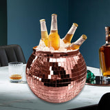 Maxbell Disco Ball Mirror Ice Bucket Keep Ice Cooling Longer Glass Drinkware for BBQ Rose Gold