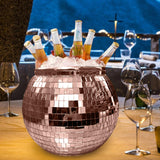 Maxbell Disco Ball Mirror Ice Bucket Keep Ice Cooling Longer Glass Drinkware for BBQ Rose Gold
