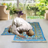 Maxbell Prayer Mat with Carrying Bag Area Rugs for Living Room Travel Bedroom Blue