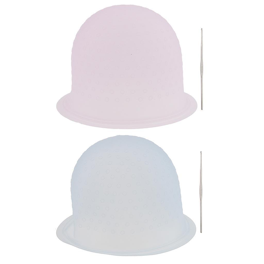 Reusable Salon Highlighting Dye Hair Coloring Frosting Cap + Metal Hook Pink