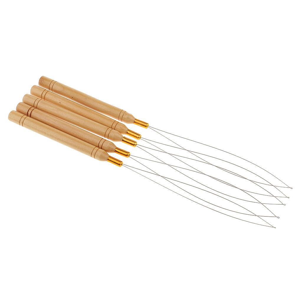 Maxbell 5Pcs/Set Wooden Hair Extensions Loop Needle Threader Wire Pulling Hook Tool for Beads and Feathers - Aladdin Shoppers