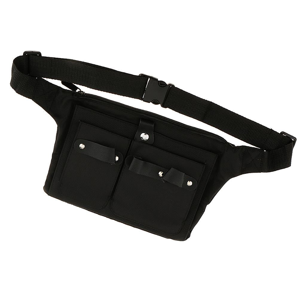 PRO Canvas Salon Stylist Hairdressing Tools Waist Belt Bag Scissors Shears Comb Brushes Organizer Case Multiple Pocket Holder Black