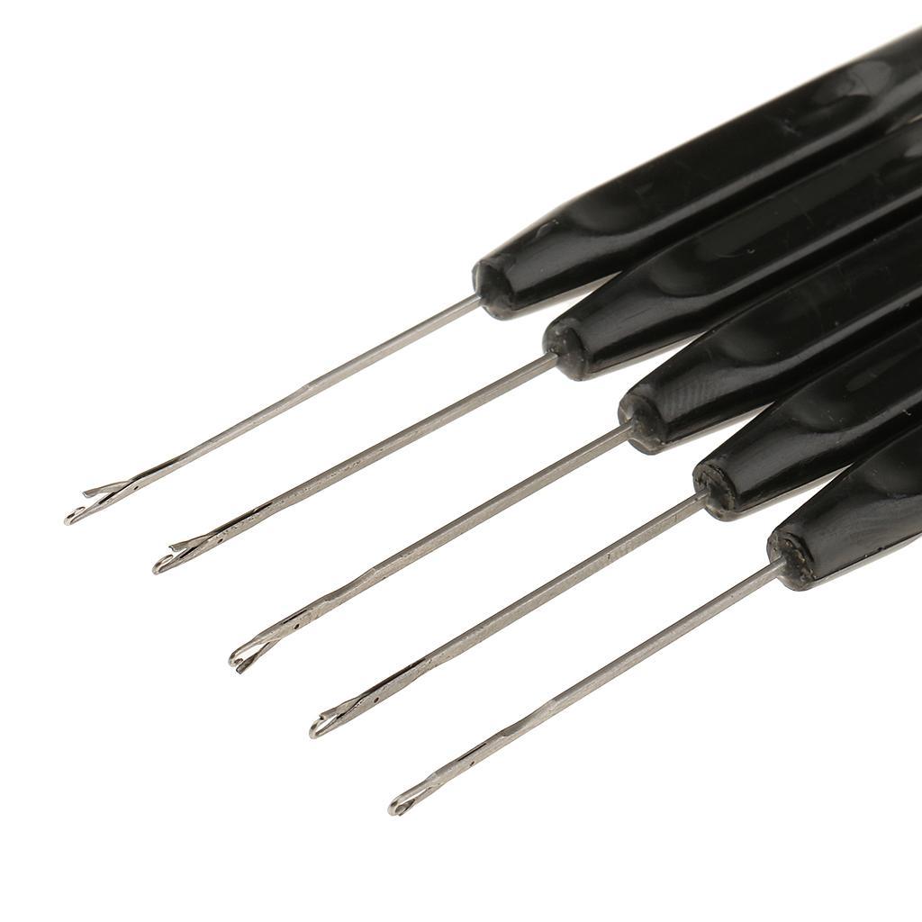 5 Pieces Pulling Hook Needle Tools for Micro Ring Hair Extensions Black