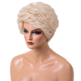 Maxbell 10" Women Daily Wear Costume Party Cosplay Short 100% Real Human Hair Wigs With Cap Heat Resistant Platinum Blonde