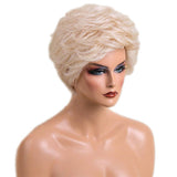 Maxbell 10" Women Daily Wear Costume Party Cosplay Short 100% Real Human Hair Wigs With Cap Heat Resistant Platinum Blonde