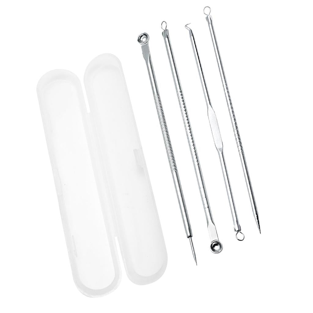 4Pcs Facial Pimple Acne Spot Pimple Remover Blackhead Whitehead Extractor Needles Tool Case Anti-Allergic Stainless Steel